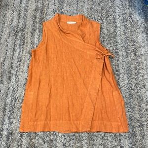 Bryn Walker orange wrap, sleeveless blouse 100% linen made in USA size medium